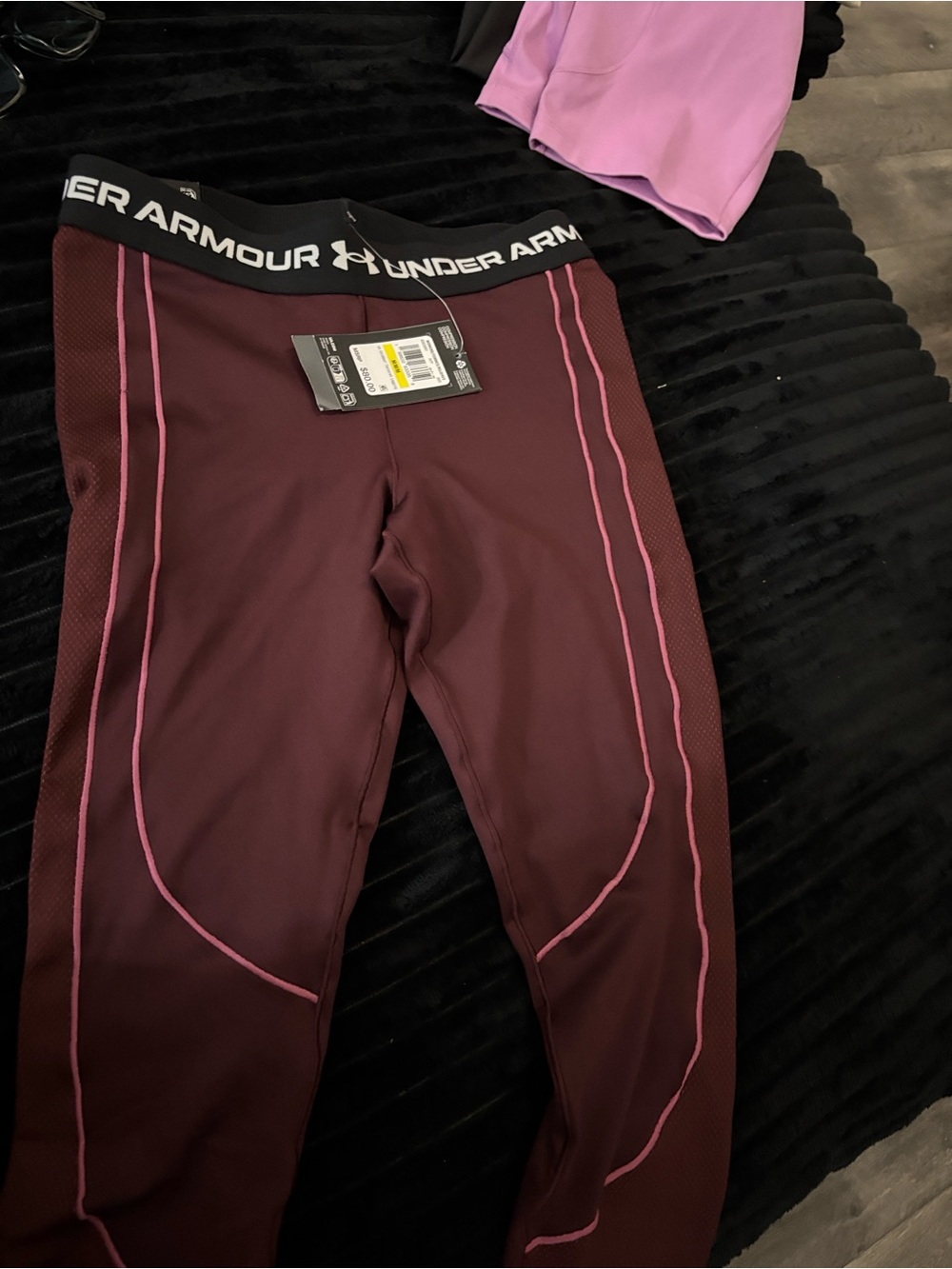 Under Armour Burgundy Leggings with Pink Piping